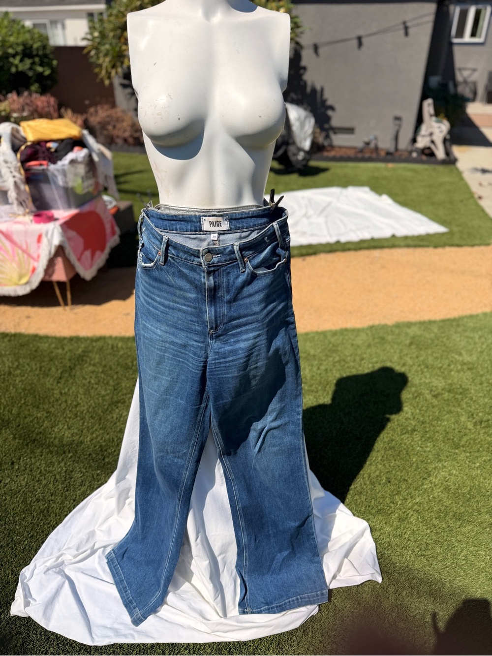 PAIGE Mid Blue Wide Leg Denim Jeans
